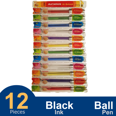 Matador Hi-School Ball Pen Black Ink 12 Pcs